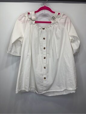 White Off-Shoulder Button-Front Peasant Blouse